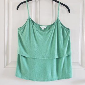CABI Scoop Neck Sleeveless Spaghetti Tiered Green Top